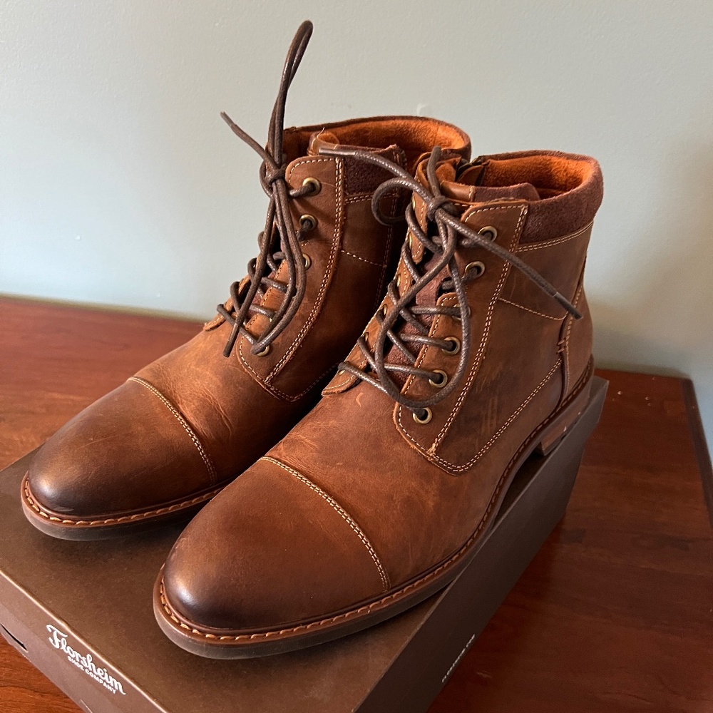 Florsheim Chalet Cap Toe Brown Leather Boots Men 8.0